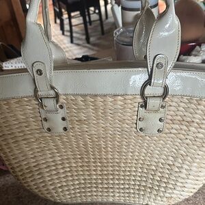 liz & co. Woven Straw Tote with Cream Patent Trim